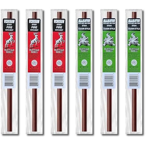 Buffalo Bob's Meat Sticks (Mixed 6 Pack) - 3 Venison Fire & 3 Alligtor Cajun Cover