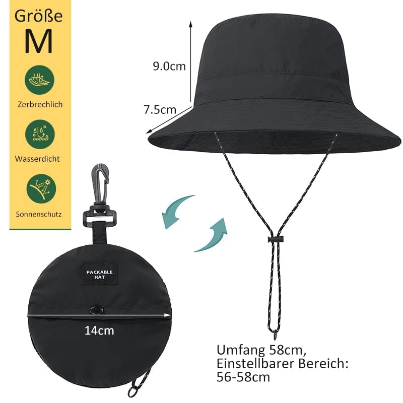 Durio Regenhut Unisex Wasserdicht Bucket Hat Sommerhut Herren Anglerhut Neutraler Sonnenhut Outdoor Hut Verstellbarer Fischerhut für Damen und Herren