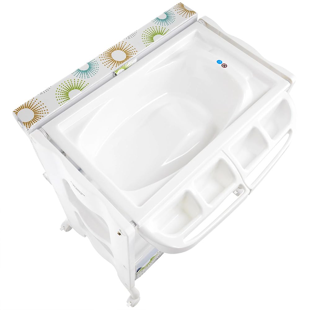 Formula Baby Table à Langer bébé | utilisable jusqu'à 12 Mois | avec Baignoire Amovible & Tuyau de Drainage + Rangement | Confortable & Pratique | 4 roulettes pour déplacement Facile | Motif éléphant