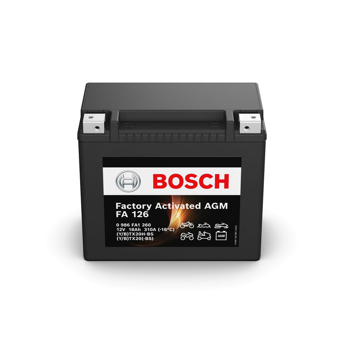 Bosch FA126 - AGM-Motorradbatterie - 12V 310A 18Ah - Geeignet für Motorräder, Motorräder, Enduros, Roller, Quads, Jetskis - Kompatibel M6024, BTX20H-BS, BTX20-BS, BTX20