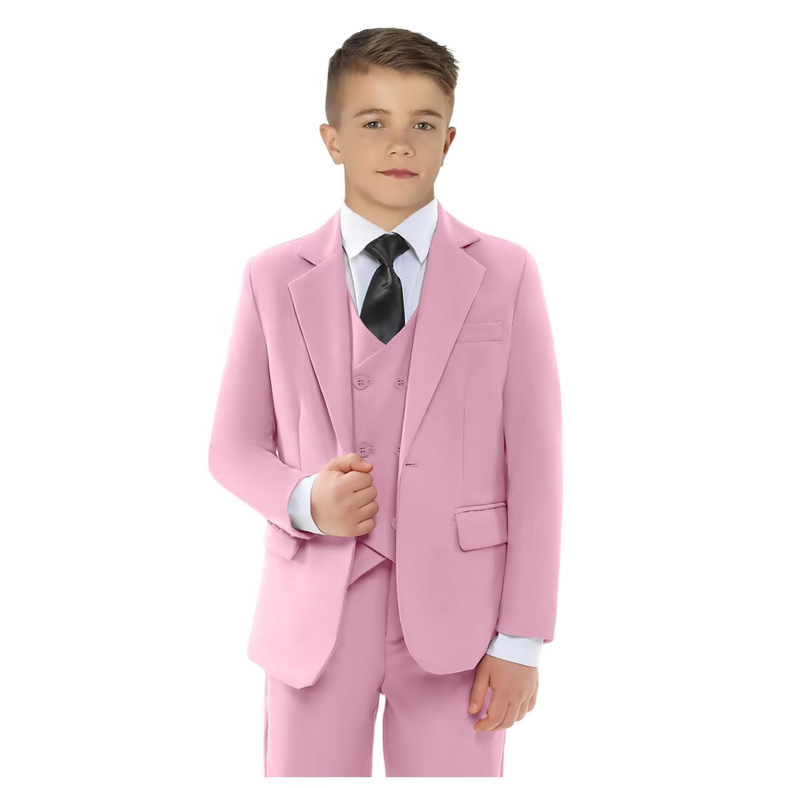 Ceomate Boys’ Formal Suit 4 Piece Set, Suits for Boy with Jacket Vest Pants and Tie, Suits for Teens Boy Dress School Clothes
