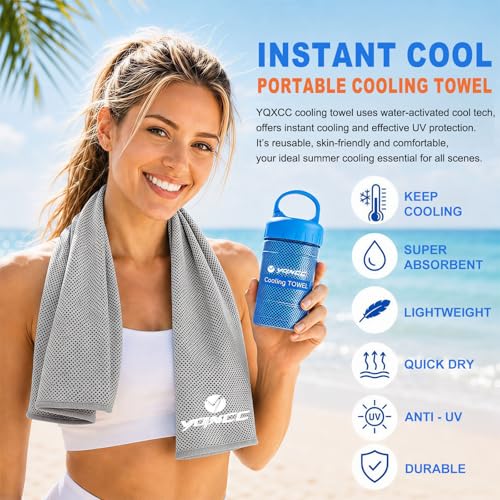 Image of YQXCC 2 Pack Cooling Towels (47 inchx12 inch), Ice Cool Neck Towel, Soft Breathable Microfiber for Yoga, Golf, Gym, Running, Camping & Hot Weather