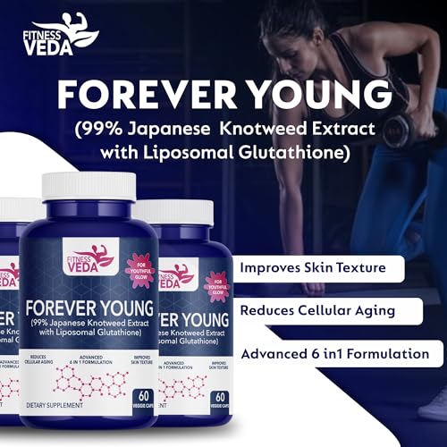 Image of Forever Young Capsules -Pure Antioxidant & Anti-Aging Supplement | Skin Radiance, Detox & Wellness Support | Liposomal Glutathione & 99% Japanese Knotweed Extract | Heart & Brain support Supplement | Pack of 1- 60 Capsules