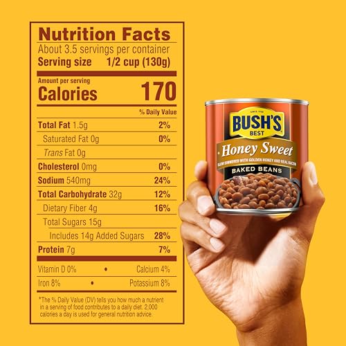 Image of BUSH'S BEST 16 oz Canned Honey Sweet Baked Beans, Source of Plant Based Protein and Fiber, Low Fat, Gluten Free, (Pack of 12)