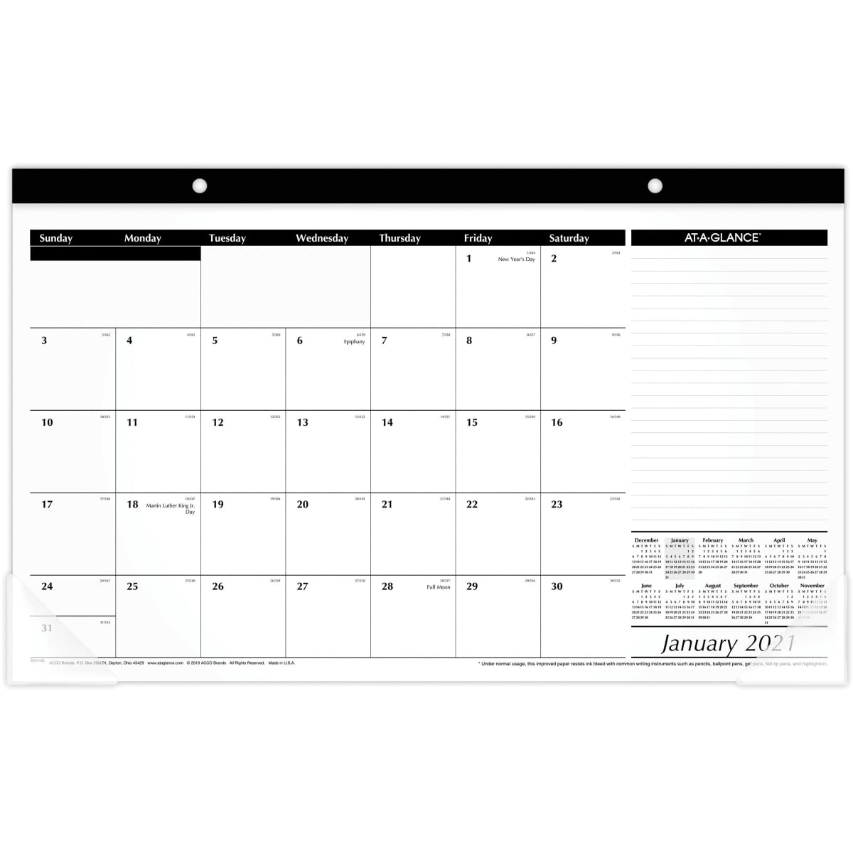 Calendario de escritorio 2021, calendario de escritorio AT-A-GLANCE de 17-3/4 x 11 pulgadas, compacto (SK140021)