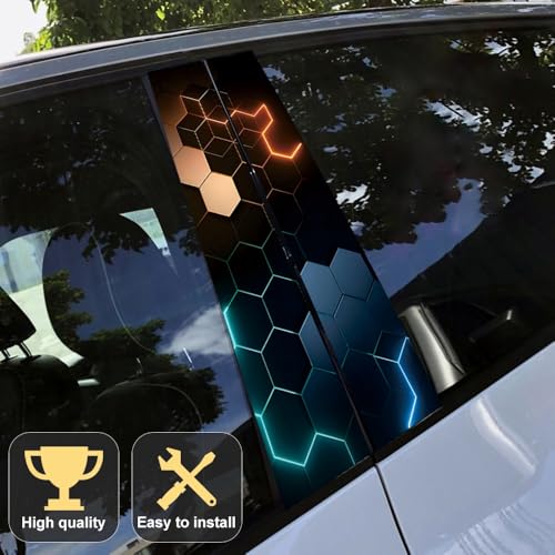 Image of Blueshyhall 2PCS Car B-Pillar Vinyl Stickers Honeycomb Waterproof Sun Protection Scratch Vehicle Door Pillar Decals 3D Hexagonal Graphics Vehicle Door Pillar Decals