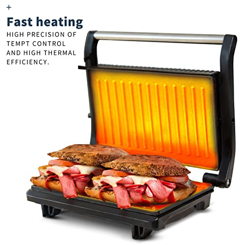 Panini Press Grill, Sandwich Maker With Non-Stick Plates, Opens 180 Degrees For Any Size, Indicator Lights, Electric Indoor Grill By Aigostar, Sliver #TOP4