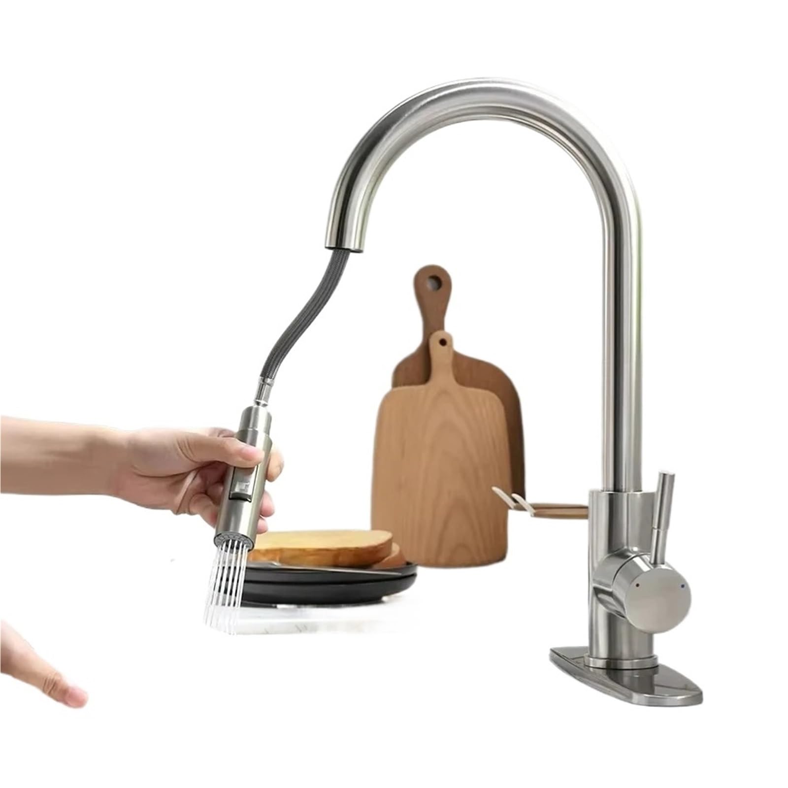 Rrypbovg Blacka Pull Out Faucet Kitchen Basin Faucet Silver Surface Bathroom Sink Pull-Out Single Hole G1/2 Mixer(Blacka)
