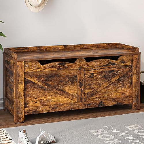 Hzuaneri Cassapanca, Panca con vano portaoggetti, scarpiere, cassapanca, 2 cerniere di sicurezza, 40 x 100 x 48 cm, per corridoio, soggiorno, X telaio stabile con tettoia, Marrone Vintage, ESB04501X