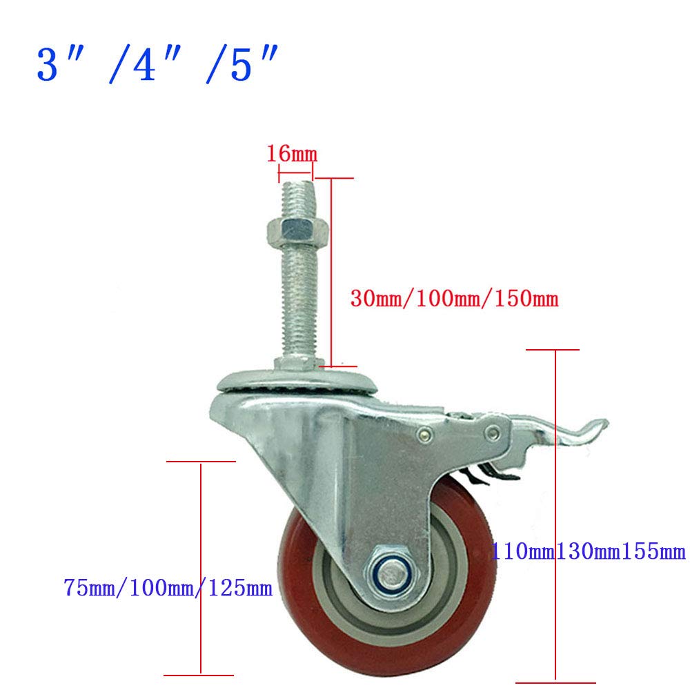 Set 4 Ruote Piroettanti Con Freni HOLKIE 75mm - Stelo M10x30mm, Portata 272kg, Grigio - Foto 9