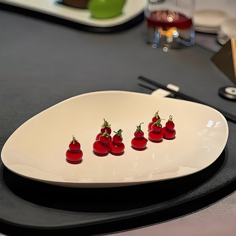 Piatti impilabili da 31,8 cm, in ceramica bianca, per hotel, cucina, stoviglie rettangolari irregolari, piatti freddi, per bar, ristoranti, antipasti (31,8 cm)