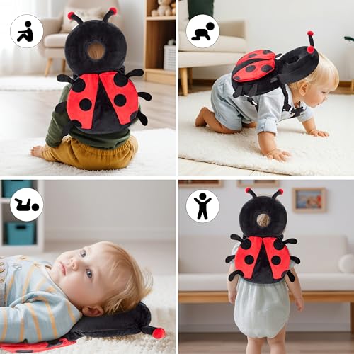 Image of Baby Head Back Protector Backpack Toddler Safety Protector Cushion Pad Soft, Adjustable and Lightweight Design for Safe Walking and Crawling Toddlers Girls and Boys(Ladybug)
