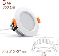 Vista 2 de Iluminación empotrable LED regulable de 2.5 pulgadas, luz descendente de 5 W, luz blanca diurna de 6000 K, CRI 80 con controlador LED, como lámpara