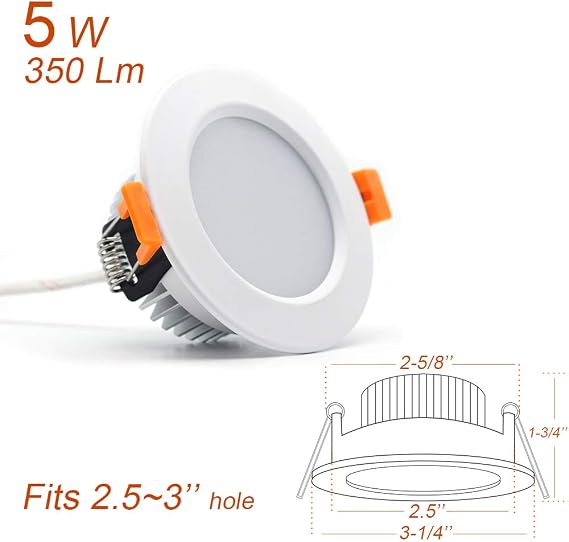 2.5 inch Dimmable LED Recessed Lighting, 5W Retrofit Downlight, 3000K Warm White, CRI 80 with LED Driver, as AC 110V Ceiling Light Fixture for Living Room, Kitchen, Bedroom, Hallway, 4 Pack