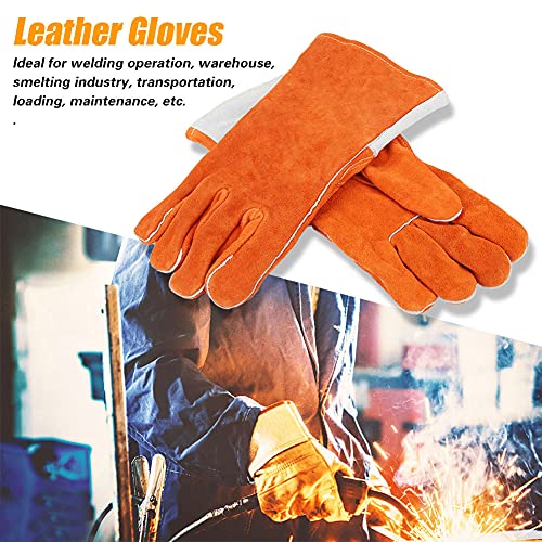 Guantes de soldadura de cuero de vaca de 35 cm resistentes al calor e ignífugos 3