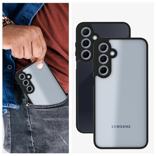 Image of KAPAVER Hybrid Clear Back Cover Case for Galaxy M15 /F15 | Protective Shockproof Cleare Hard PC Soft Flexible Black TPU Cover