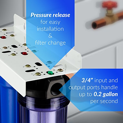 iSpring Whole House Water Filter System, Highly Reduces up to 99% Chlorine, Sediment, Taste, Odor, 3-Stage Water Filtration System w/Clear 1st-Stage Housing, Model: WCB32C, 3/4