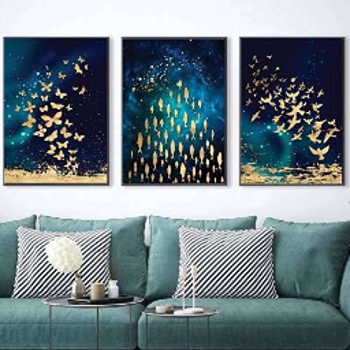 Toile papillon abstrait nordique couleur or 60x80cm