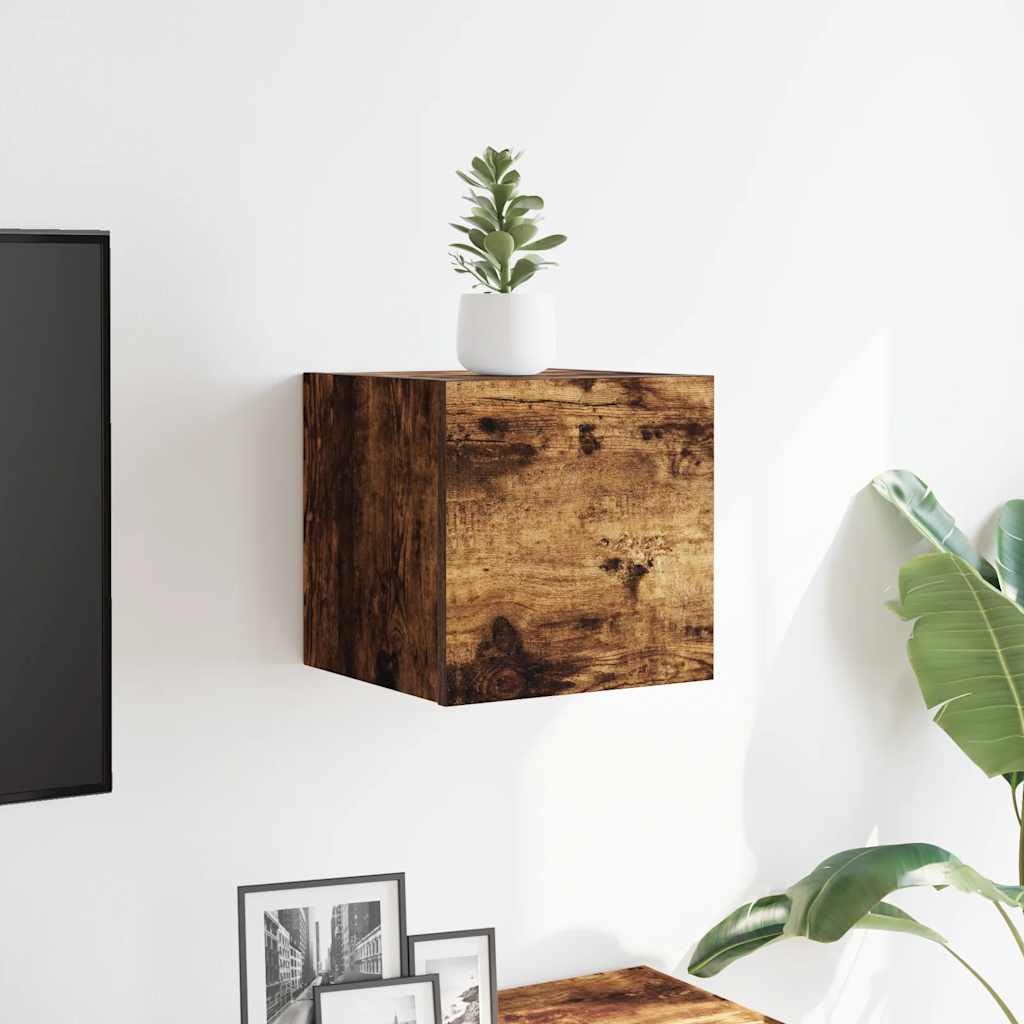 Mobile da parete per TV in legno di rovere affumicato, 30,5 x 30 x 30 cm, mobile sospeso, moderno, per soggiorno e multimediale