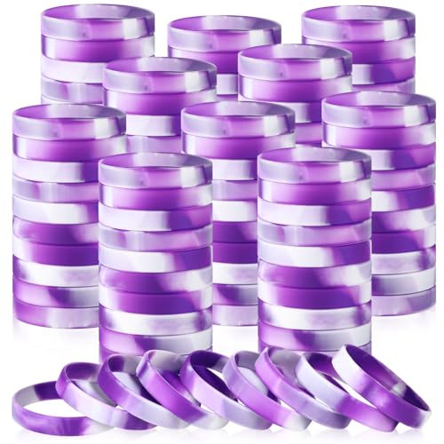Image of Liliful 100 Pcs Silicone Rubber Wristbands Rubber Wristband Bracelet Bands for Silicone Wristbands for Women Men(Purple and White)