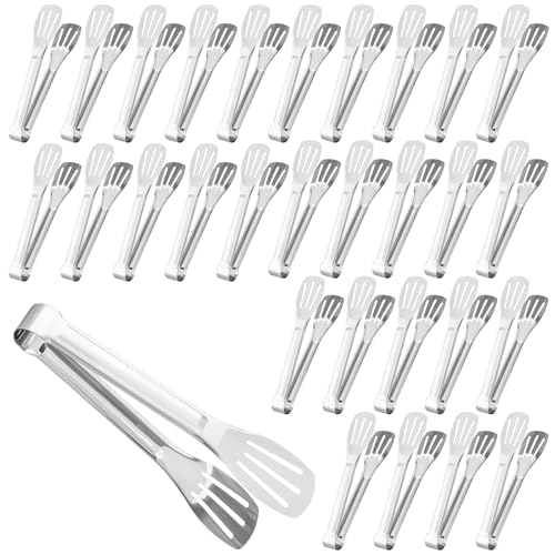 MOUYAT 30 PCS Serving Tongs Buffet, 9 Inch Salad Tong, Stainless Steel Kitchen Tongs for Frying, Cooking, Serving, BBQ