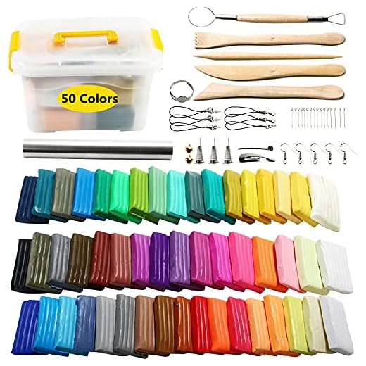POZEAN Polymer Clay 50 Color, Modeling Clay Kit DIY Oven Bake Clay with Sculpting Tools, Accessories and Portable Storage Box, for Kids/Adults/Beginners