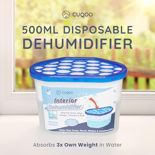 CUQOO Disposable Dehumidifier for Home 500ml, Pack of 10 Moisture Absorber Dehumidifiers for Damp, Mould, Kitchen, Wardrobe, Bedroom, Caravan, Office, Garage, Bathroom - Mini Condensation Absorbers - Image 4