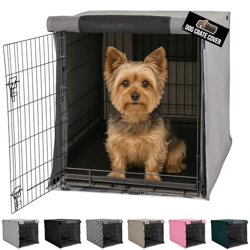 GORILLA GRIP Dog Crate Covers Compatible with Amazon Basics Dog Crates All Sides Open Privacy Cover Fits 24 Wire Kennel Breathable Mesh Windows Light Reducing Puppy Training Cage Topper Gray