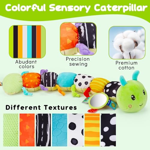 Baby Toys 0-3-6-12 Months, New Born Baby Boy Girl Gifts, Tummy Time Toys with Baby Mirror Teething Rattles Crinkle Music Sensory Toys for Newborn Babies Essentials 0 3 6 9 12 Month - Image 4