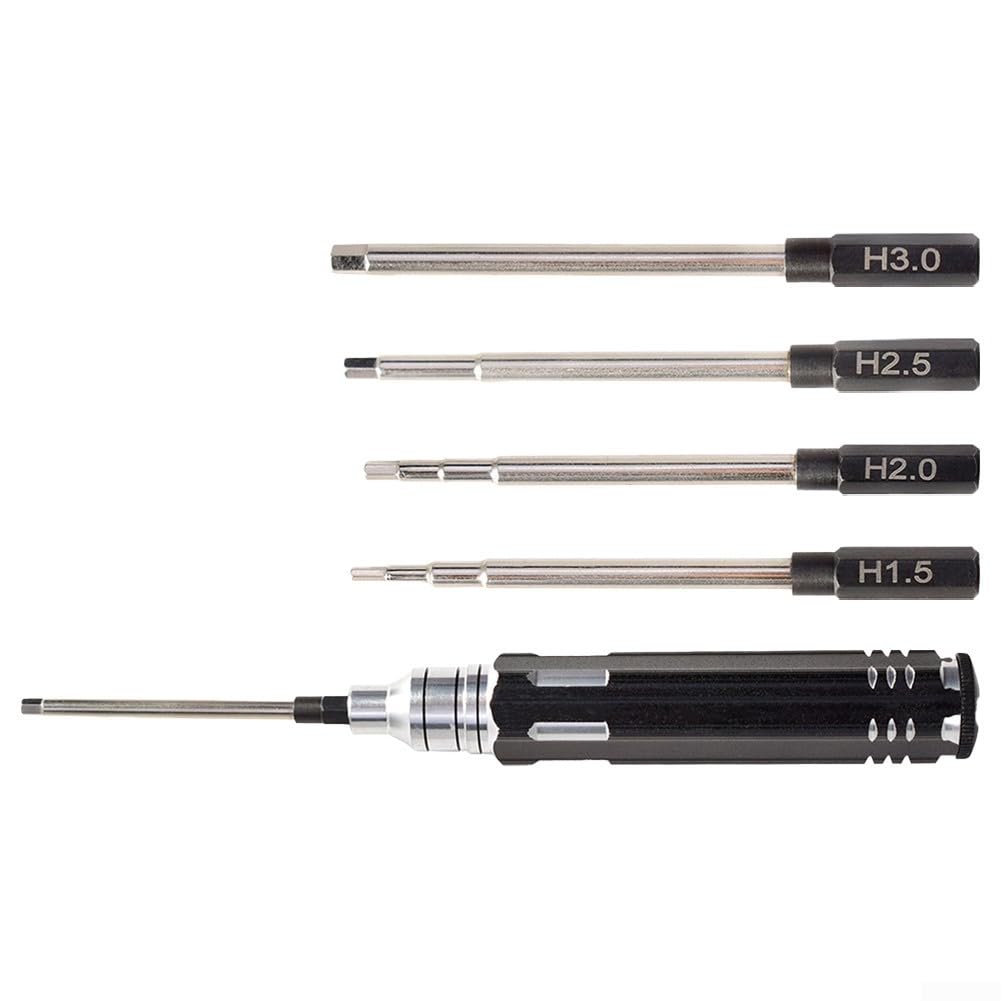 Lot de 4 tournevis hexagonaux noirs 1,5/2/2,5/3,0 mm pour réparation de voitures télécommandées