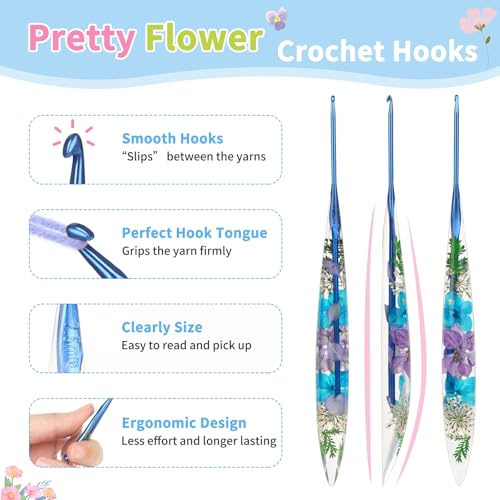 Image of Coopay Crochet Hooks, 2.5mm Ergonomic Crochet Hook with Floral Resin Grips, Stylish and Unique, Ideal for Crocheting Blankets, Dolls, Shawls, Hats, Scarves (C-2.5mm)