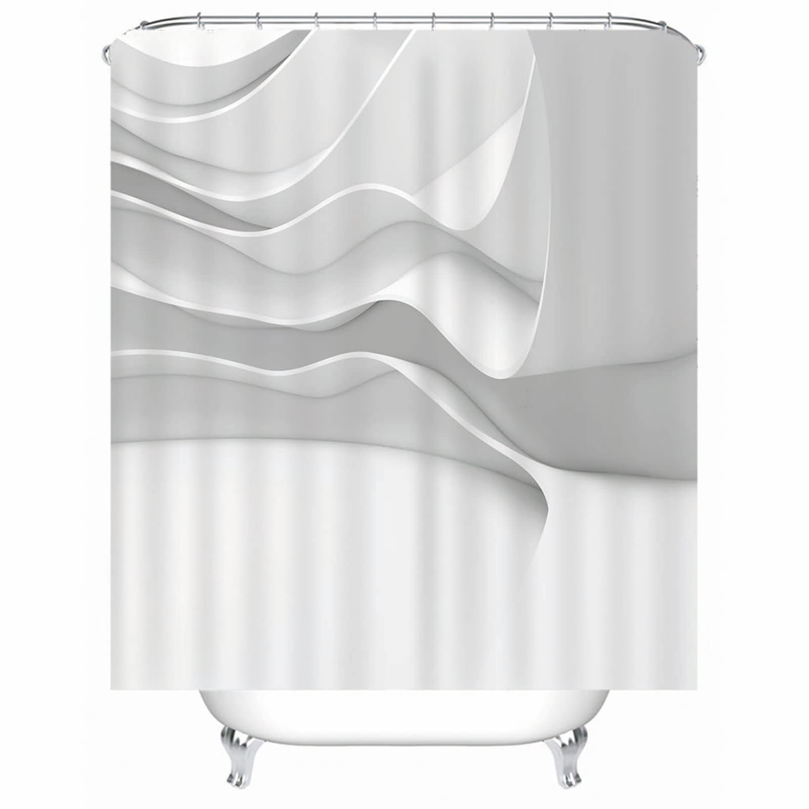 EHOMERY Cortina Baño Infantil Antimoho Cortinas Ducha Paisaje Diseño De Pliegues Cortina Baño Antimoho Cortinas Ducha Antimoho Polyester Gris Blanco Ojales De Acero Inoxidable, 120X180Cm