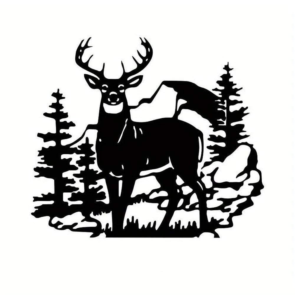Deer in Mountain Forest Matte Vinyl Decal Sticker for Cars Trucks Outdoor Gear(Black)