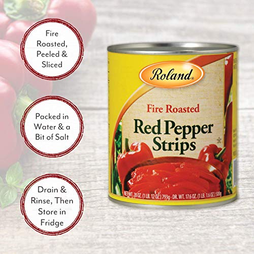 Roland Foods Fire Roasted Red Peppers, Strips, Specialty Imported Food, 28-Ounce Can ( Count Of 4 ) #TOP2