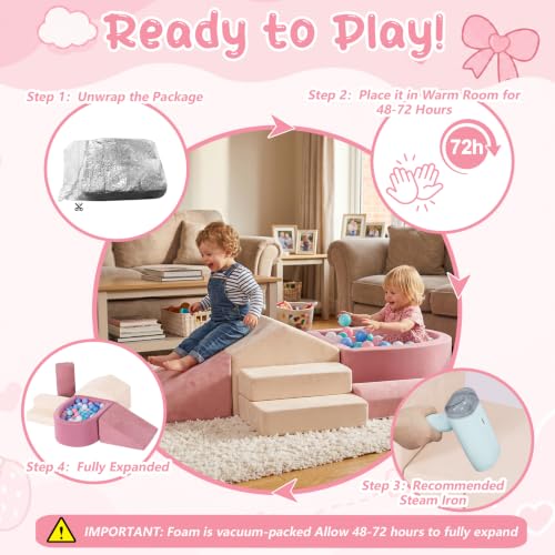 Image of STAOLENE Soft Foam Climbing Blocks with Ball Pit(No Balls) | Indoor Playground Climbing Toys for Toddler 1-3, Ideal Gift for Crawling & Sliding, Machine-washable Covers