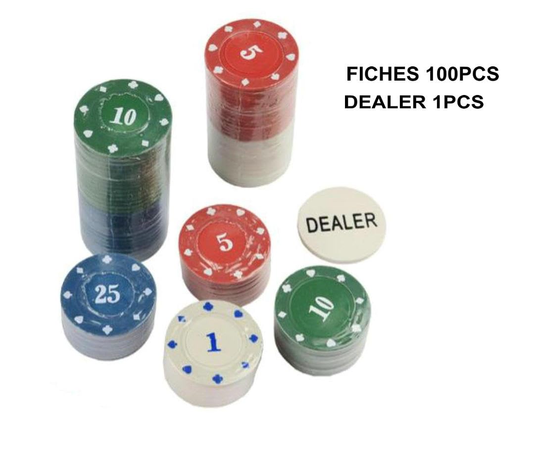 Poker Fiches da Gioco, Set di Fiches da Poker da Festa Chip del Casino della Roulette (4 Colori, FICHES-101PZ)