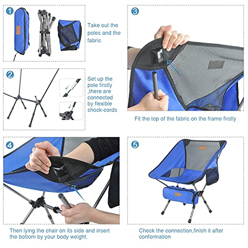 MECHHRE Klappbarer Campingstuhl mit Tragetasche – kompakter, ultraleichter Faltbarer Strandstuhl – Verstellbarer Höhe Tragbarer hoch belastbarer Outdoor Stuhl für Rucksackreisen, Wandern, Camping - Image 7