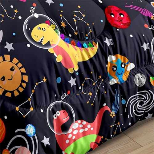 Boys Dinosaur Comforter Set Queen Size, 3Pcs Black Cartoon Dinosaur Bedding Set for Girls Kids Adults Bedroom Decor, Boys Comforter Set for All Season, Lightweight, 1 Quilt with 2 Pillowcases