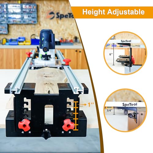 SpeTool Router Sled for Flattening Slabs, 48 inches 3-Axis Precision Height Adjustment System Router Sled Kit Reinforced Rails for Woodworking Planing Wood Slab Flattening Jig Mill