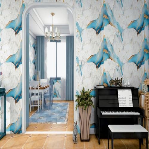 Image of INFINITY DECOR Sky Blue & White Marble UV Wall Panels | 60x60 cm Self Adhesive 3D Wall Tiles | Waterproof & Oil-Proof Peel & Stick Decorative Wall Sheets for Home, Kitchen & Office (Pack of 10)