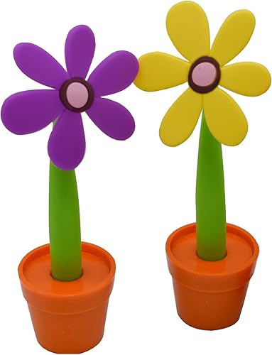 Miniatura 8 de Maydahui Juego de 8 bolígrafos de flores con soporte para macetas en el escritorio, bonito diseño creativo colorido para fiesta de estudiantes, día