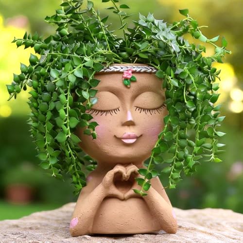Meltset M Face Planter Pot with Heart Hands, Resin Head...