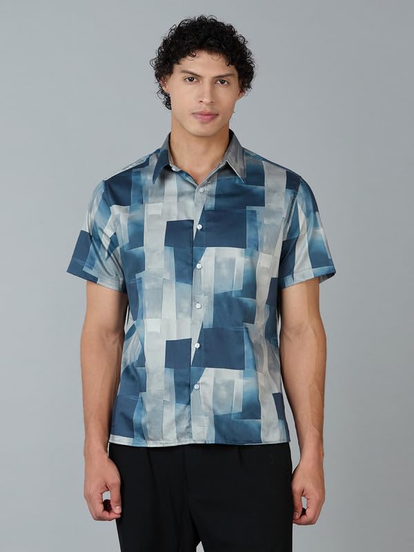 Image of MARK & ALBERT Men's 100% Cotton Printed Half Sleeves Regular Fit Shirt for Men
