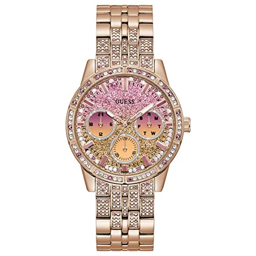 GUESS Ladies Sport Multifunction Duotone Crystal 40mm Watch – Pink Glitz Dial with Rose Gold-Tone Stainless Steel Case & Bracelet