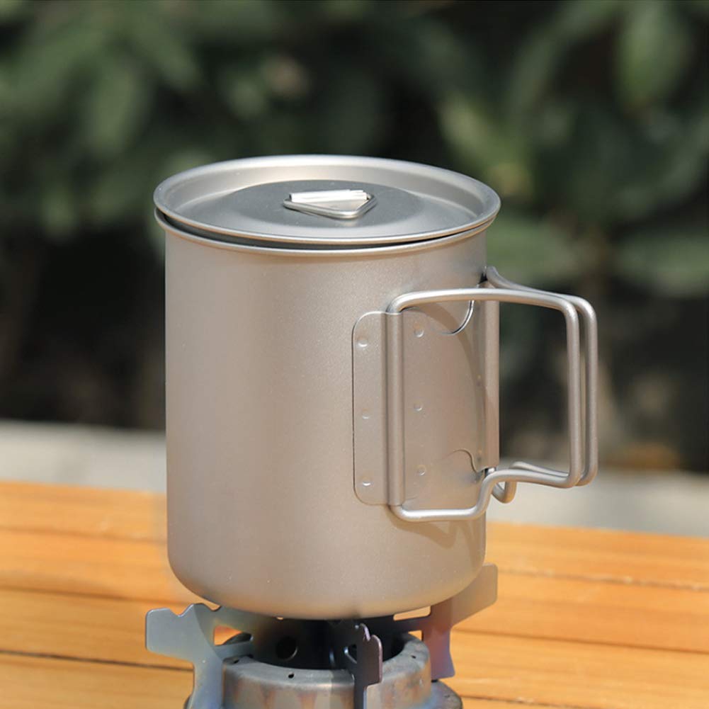 Tasse à café en titane 2 pièces, tasse de camping en titane avec couvercle poignée pliable tasse à café portable tasse à bière en métal 14.2 oz/420 ml