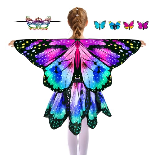 Sunlisky Kids Butterfly Wings Costume for Girls Fairy Wings Dress Up for 2026 Graduation School Ceremony Kindergarten Grad Party & Halloween Cosplay