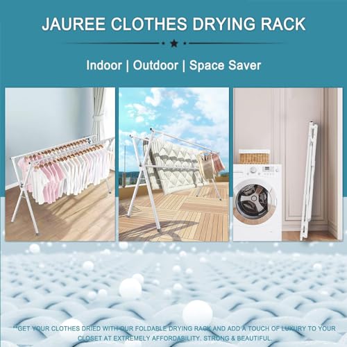 Image of 95 Inches Clothes Drying Rack, Drying Rack Clothing Folding Indoor Outdoor, Heavy Duty Stainless Steel Laundry Drying Rack, Foldable Portable Clothes Rack Garment Rack with 20 Hooks White
