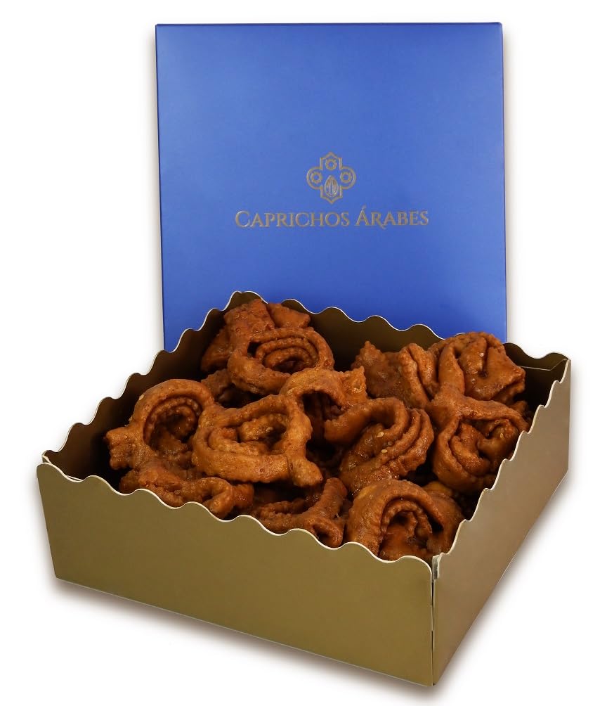 Chebakia Marroquí Artesanal – Dulce árabe tradicional con miel y sésamo, crujiente y aromático – Estuche regalo gourmet ideal para Navidad, Reyes, Ramadán y mesas dulces