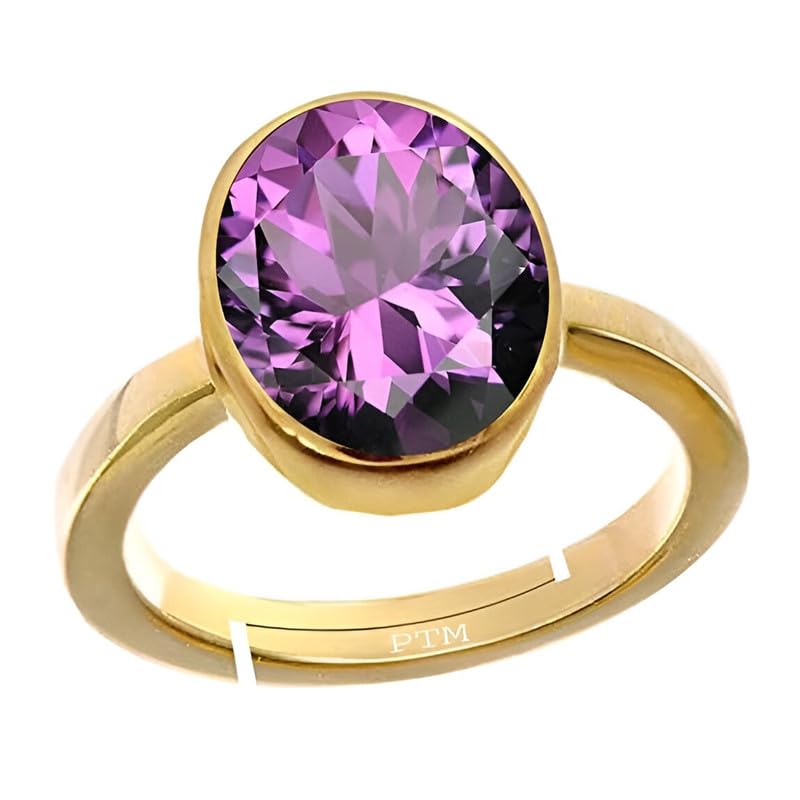 PTM Natural Amethyst/Kathela 3.25 to 10.25 Ratti or 3.00 to 9.50 Carat Astrological Certified Gemstone Panchdhatu/5 Metals Gold Plated Adjustable Ring for Men Women