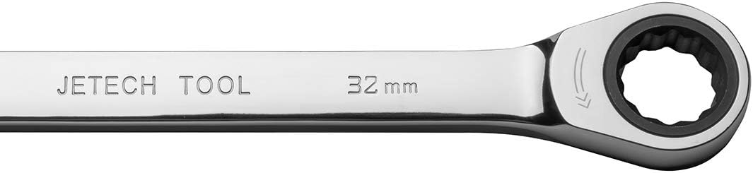Jetech 32mm Ratcheting Combination Wrench (5 Pack), Industrial Grade Gear Spanners with 12-Point Design, 72-Tooth Ratchet, Made with Forged and Heat-Treated Cr-V Steel in Chrome Plating, Metric